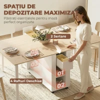 HOMCOM Masă Pliabilă pentru 6 Persoane cu 2 Sertare și 4 Rafturi, Natura(m-4)