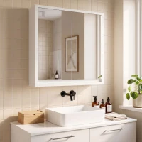 HOMCOM Badezimmerschrank, Spiegelschrank mit 2 Spiegeln, 2 Regale, 48 cm x 14,5 cm x 45 cm, Weiß(m-10)