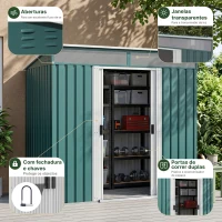 Outsunny 6.5 x 4FT Galvanised Metal Shed with Foundation Kit, Lockable Tool Garden Shed with Double Sliding Doors, Vents, Green(m-7)