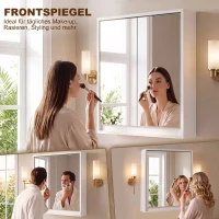 HOMCOM Badezimmerschrank, Spiegelschrank mit 2 Spiegeln, 2 Regale, 48 cm x 14,5 cm x 45 cm, Weiß(m-6)