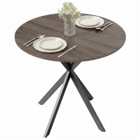 HOMCOM Mesa de cocina redonda, 80 cm, tablero compacto, tablero de partículas, metal, Marrón(m-7)