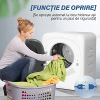 HOMCOM Mini Uscător de Rufe Portabil 4 kg, 5 Programe, 800W, Până la 60℃, Timer, Tambur Oțel Inoxidabil, Casă, Alb(m-7)