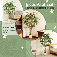 HOMCOM Plantă Artificială Banian cu Ramuri Modelabile din PEVA și Lemn, 65 x 65 x 150 cm, Verde(m-7)