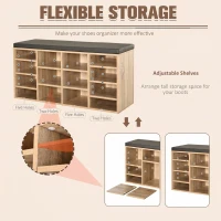 HOMCOM Multi-Storage Shoe Rack w/ 14 Compartments Cushion Moving Shelves Solid Frame Foot Pads Home Office Tidy Organisation Boots Trainers Brown(m-6)