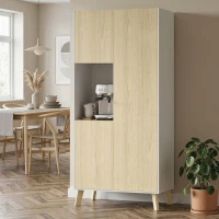 HOMCOM 170 cm Küchenschrank, Moderner Schrank mit offenem Fach, verstellbaren Regalen, Naturholz-Optik(m-10)
