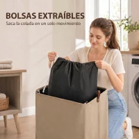 HOMCOM Cesto de Ropa Sucia con Tapa y Ruedas 50L Cesta de Ropa Sucia Plegable con Bolsa con Cordón Extraíble 40x30x65 cm Camel(m-7)