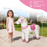 AIYAPLAY Reitpferd für Kinder, Einhorn-Design, Stoffbezug, stabiler Rahmen, sanfte Räder, Schaukelpferd, 3-5 Jahre, Weiß(m-3)