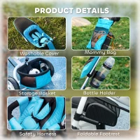 HOMCOM Kinder-Dreirad, Kinderfahrrad, Rückenkorb, Becherhalter, Sonnendach, Metall, Blau(m-8)