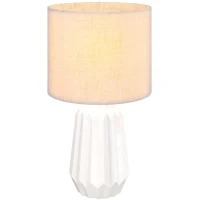 HOMCOM Lampe de Table avec Base en Céramique et Abat-Jour en Lin, Lampe de Chevet avec Interrupteur, Culot E27, Blanc et Beige(m-12)