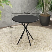 Outsunny Tuintafel Ø60 x 70 cm, Weerbestendige Balkontafel van Staal, Ronde Eettafel met Voetkussentjes, Zwart(m-3)