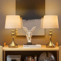 HOMCOM Set of Two Three-Colour Lamps, with USB Ports - Gold Tone(m-2)