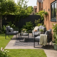 Outsunny 4 Pieces Garden Sofa Set 2 Single Armchair 1 Bench & Side Table Set Aluminium Frame Patio Furniture with Cushions Grey(m-2)