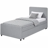 HOMCOM Cama Nido Individual 90x190 cm Estructura de Cama Tapizada en Lino con Cabecero y Piecero Listones de Madera Gris Claro(m-10)