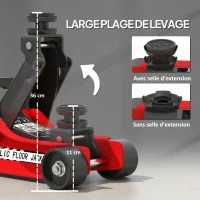 HOMCOM Cric hydraulique, cric de manœuvre extra plat charge max 2500 kg, plage de levage 80-360 mm, 53 x 20,5 x 17,5 cm, rouge(m-4)
