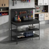 HOMCOM Werkbank mit verstellbaren Regalen, robuste Arbeitsstation mit Lochwand und 2 Schubladen, 122 x 61 x 156 cm, Schwarz(m-2)