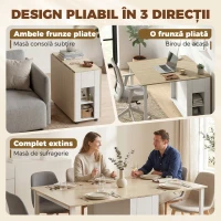 HOMCOM Masă Pliabilă pentru 6 Persoane cu 2 Sertare și 4 Rafturi, Natura(m-5)