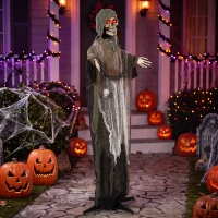 HOMCOM Ceifador animado, 170 cm, animatrônico de Halloween em tamanho real com mãos/cabeça móveis, olhos iluminados e som assustador(m-6)