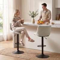 HOMCOM Set 2 drehbare, höhenverstellbare Barhocker mit Metallfuß und Rückenlehne, Cremeweiß(m-2)