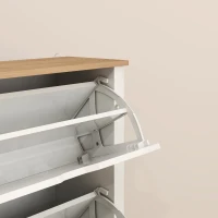 HOMCOM Slim Shoe Cabinet, Narrow Shoe Cupboard with 2 Flip Drawers, Adjustable Shelves for 12 Pairs of Shoes, High Gloss White(m-9)
