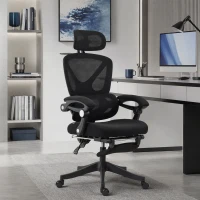 HOMCOM Scaun de birou ergonomic cu tetieră reglabilă, fotoliu de birou reclinabil din plasă, spătar separat, negru(m-4)