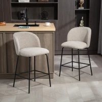 HOMCOM Set 2 Sgabelli da Bar con Schienale e Poggiapiedi, Rivestimento in Tessuto e Gambe in Acciaio, Grigio(m-10)