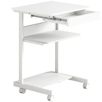 HOMCOM Roll-Schreibtisch mit Schublade und Regalen, 4 Räder, kompakt, Spanplatte, Metall(m-1)