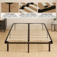 HOMCOM Letto Matrimoniale Industriale a 28 Doghe con Spazio Contenitore, in Legno e Acciaio, 190x140x31 cm, Nero e Legno(m-6)