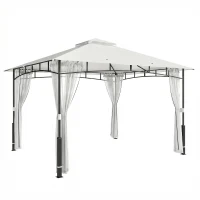 Outsunny Pavillon, 3x3,6 m wasserabweisend Stabil Gartenpavillon mit Moskitonetz, Doppeldach, für Garten, Terrasse, Schwarz(m-1)