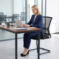 HOMCOM Set de 2 scaune ergonomice pentru birou fără roți, scaune de conferință tapițate cu cadru tip sanie pentru sala de așteptare și recepție, Negru(m-6)