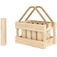 SPORTNOW Juego de Bolos Finlandeses de Madera con 12 Bolos 1 Palo y Caja de Transporte para Adultos Jardín Natural(m-11)
