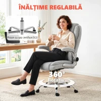 Scaun Ergonomic HOMCOM, Spătar Înalt, Tapițat în Catifea Imprimată, Cotiere Rabatabile, Alb Crem(m-9)