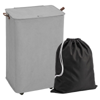 HOMCOM Cesto de Ropa Sucia con Tapa y Ruedas 50L Cesta de Ropa Sucia Plegable con Bolsa con Cordón Extraíble 40x30x65 cm Gris