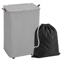 HOMCOM Cesto de Ropa Sucia con Tapa y Ruedas 50L Cesta de Ropa Sucia Plegable con Bolsa con Cordón Extraíble 40x30x65 cm Gris(m-1)