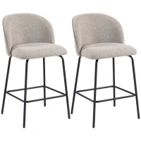 HOMCOM Set 2 Sgabelli da Bar con Schienale e Poggiapiedi, Rivestimento in Tessuto e Gambe in Acciaio, Grigio(m-1)