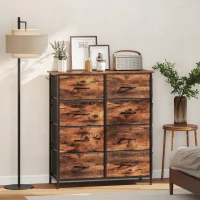 HOMCOM Kommode 8 Stoffschubladen, Aufbewahrungsmöbel, 4 Taschen, 2 Haken, Stahlrahmen, 86x30x94,5cm, rustikabraun(m-2)