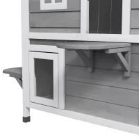 PawHut Casetta per Gatti da Esterno con Tetto Apribile, 2 Piani, 4 Ingressi, Base rialzata, in Legno di Abete, Grigio(m-8)