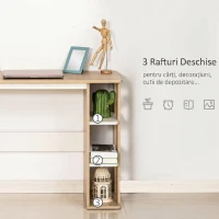HOMCOM Birou Modern din Lemn cu Raft cu 3 Etaje, 100x44x74cm, Alb și Stejar(m-4)
