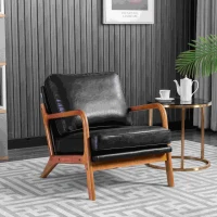 Modern Accent Armchair with Wooden Frame, Soft Cushion, Mid-Century Style, Comfy Chair for Bedroom, Living Room, 65x80x76 cm, Black(m-4)