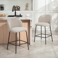 HOMCOM Set 2 Sgabelli da Bar con Schienale e Poggiapiedi, Rivestimento in Tessuto e Gambe in Acciaio, Grigio(m-2)