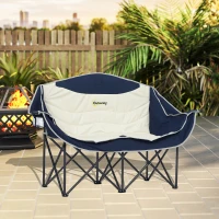 Outsunny Faltstuhl faltbar 2 Sitzer Campingstuhl mit Getränkehalter Tragetasche bis 250kg belastbar Blau(m-8)