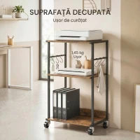HOMCOM Dulap Imprimantă Industrial 3 Niveluri, Roți și Cârlige, Maro Rustic.(m-7)