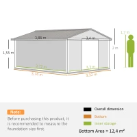 Outsunny Abrigo de Jardim Exterior para Armazenamento de Ferramentas com 4 Janelas 12,4 m² 340x386x200 cm Branco e Cinza Escuro(m-3)