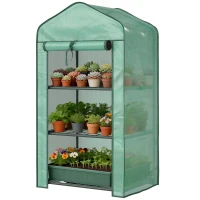 Outsunny Mini Serra da Giardino con Copertura in PE, 3 Ripiani e Porta Avvolgibile, 59x39x127cm, Verde(m-11)
