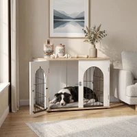 PawHut Cage pour Chien Meuble Cage Chien Intérieur Arche avec Double Porte comme Table d'Appoint en Métal 80x56x59cm Blanc(m-15)
