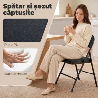 HOMCOM Set de 2 Scaune Pliabile Metalice, Tapițate cu Piele Ecologică PU, pentru Interior, cu Șezut Confortabil și Spătar Deschis(m-5)