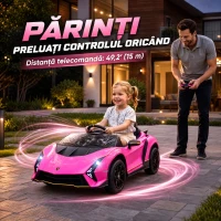 AIYAPLAY Mașină Electrică pentru Copii 3-6 Ani 12V Lamborghini Autentica, 2 Motoare, Uși Tip Foarfecă, Suspensii, Roz(m-5)