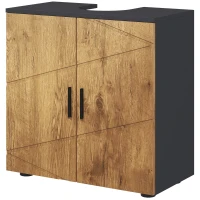 kleankin Mobile Sottolavabo Bagno per Piedistallo con Armadietto 2 Ante, 60x30x60cm, Rovere(m-11)