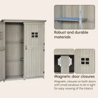 Outsunny Wooden Garden Shed with Two Windows, Tool Storage Cabinet, Outdoor Double Door Organizer 127.5L x 50W x 164H cm, Grey(m-8)