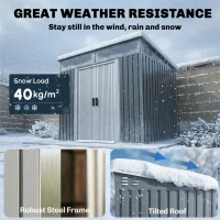 Outsunny 6.5 x 4FT Galvanised Metal Shed with Foundation Kit, Lockable Tool Garden Shed with Double Sliding Doors, Vents, Grey(m-6)