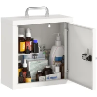 HOMCOM Armadietto medicinali da parete con serratura a combinazione e 2 livelli, bianco(m-7)